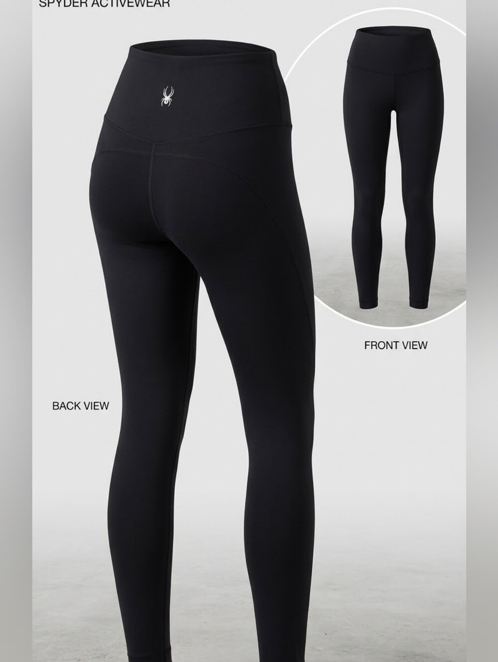 Spyder Black High Waisted Workout Leggings Back Logo Size